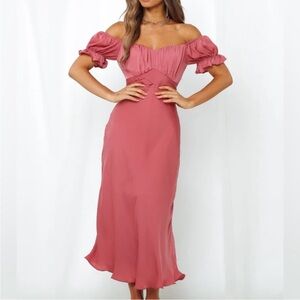 Miami Pink Ruched Tiered Off-Shoulder Gown